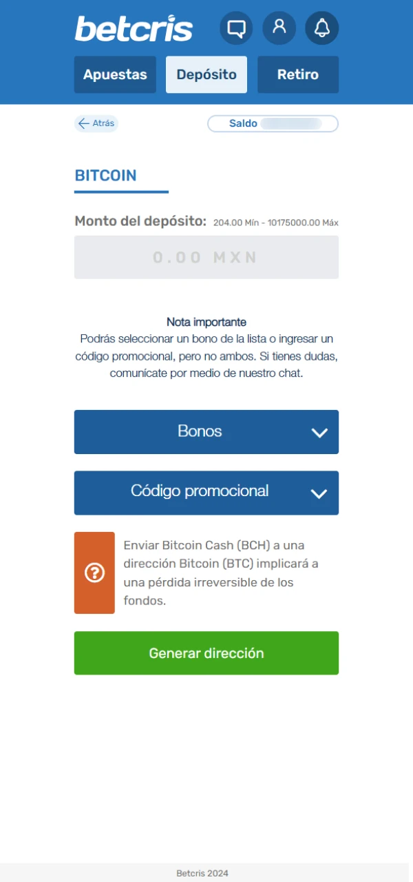 Rellene el formulario y finalice la transacción en Betcris.