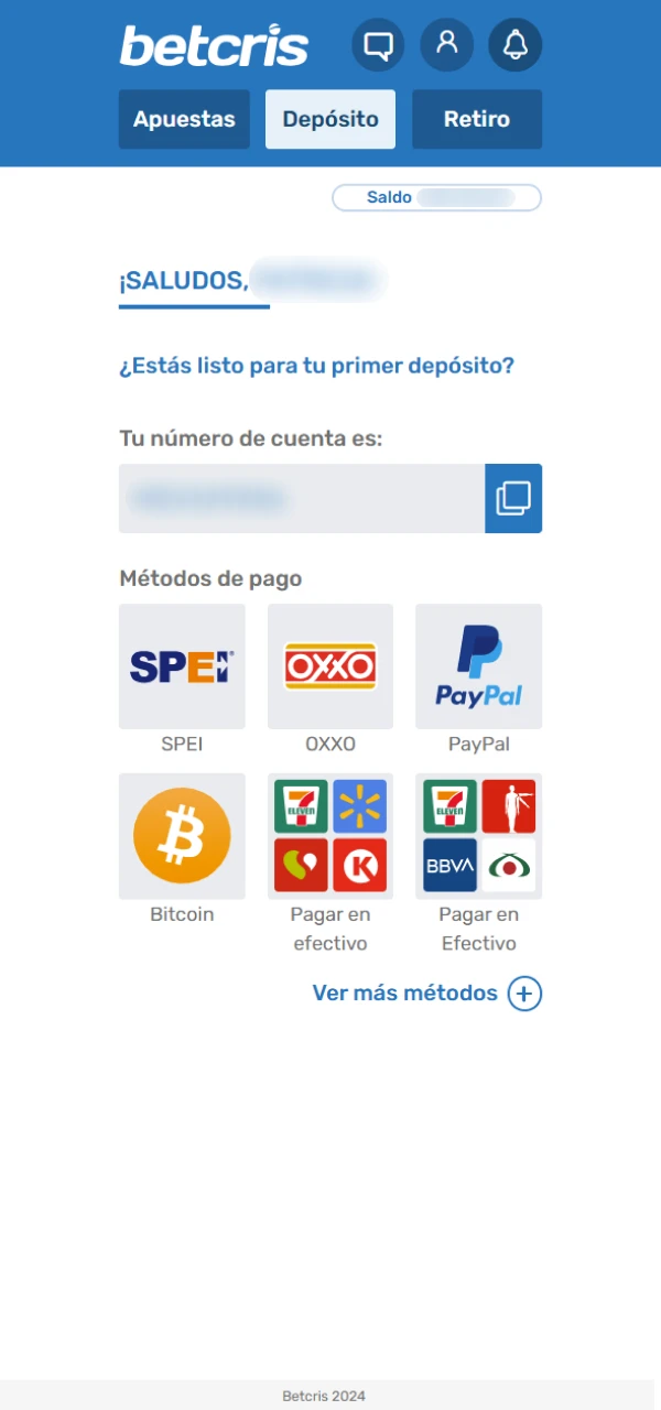 Elija un método de pago en Betcris.