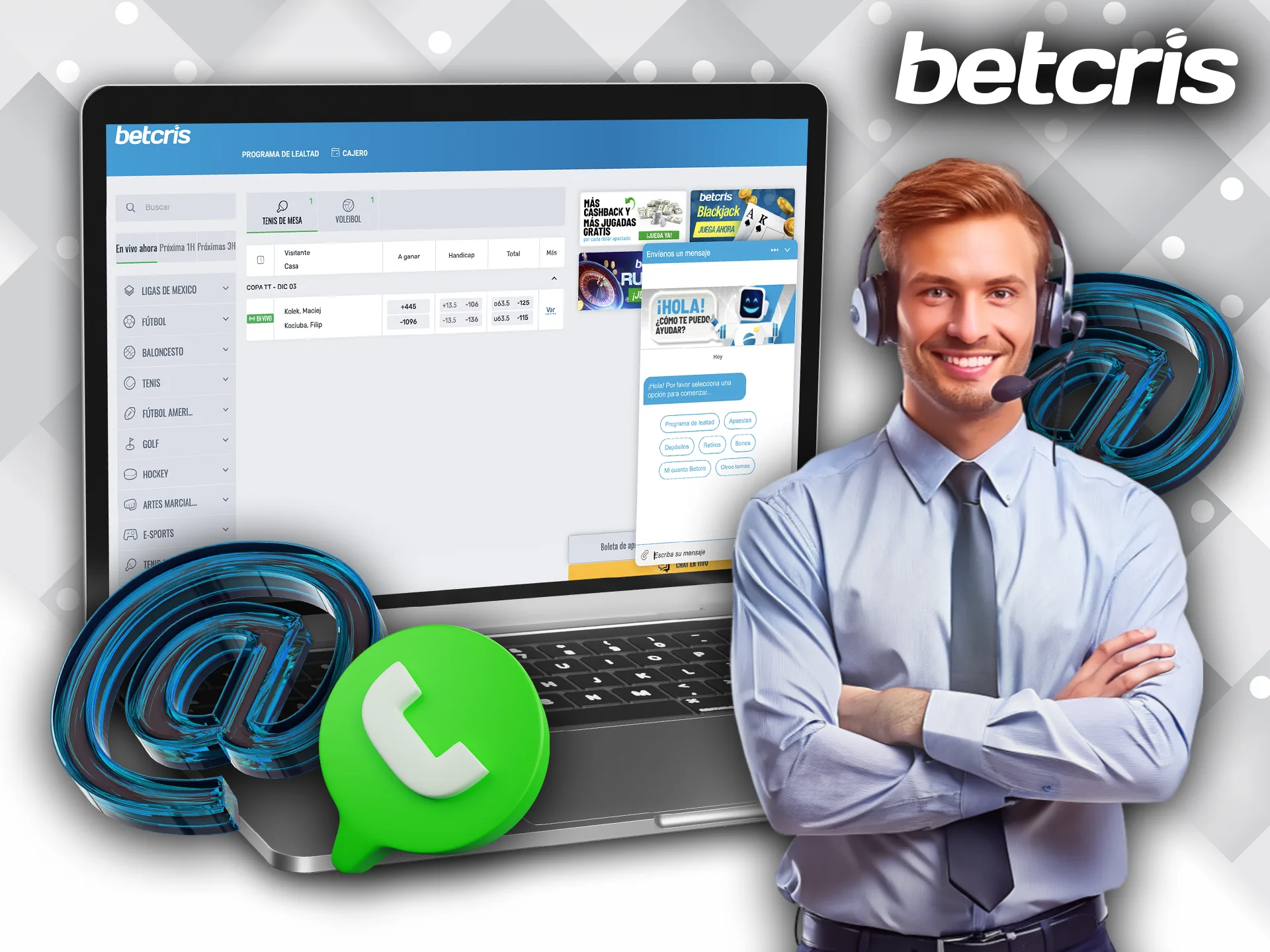 Ayuda y soporte 24/7 en Betcris México.