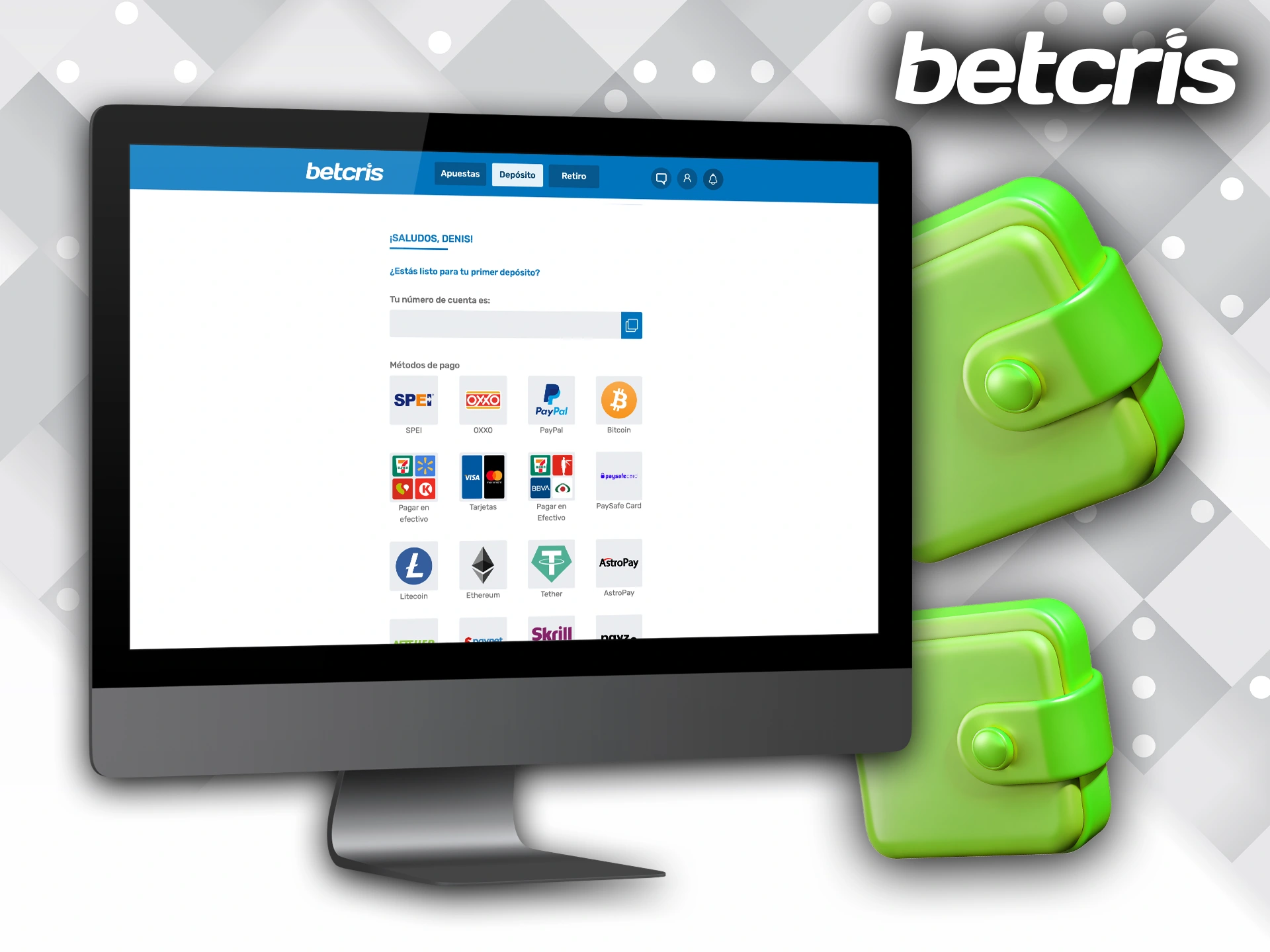 Opciones fáciles de depósito y retirada en Betcris México.